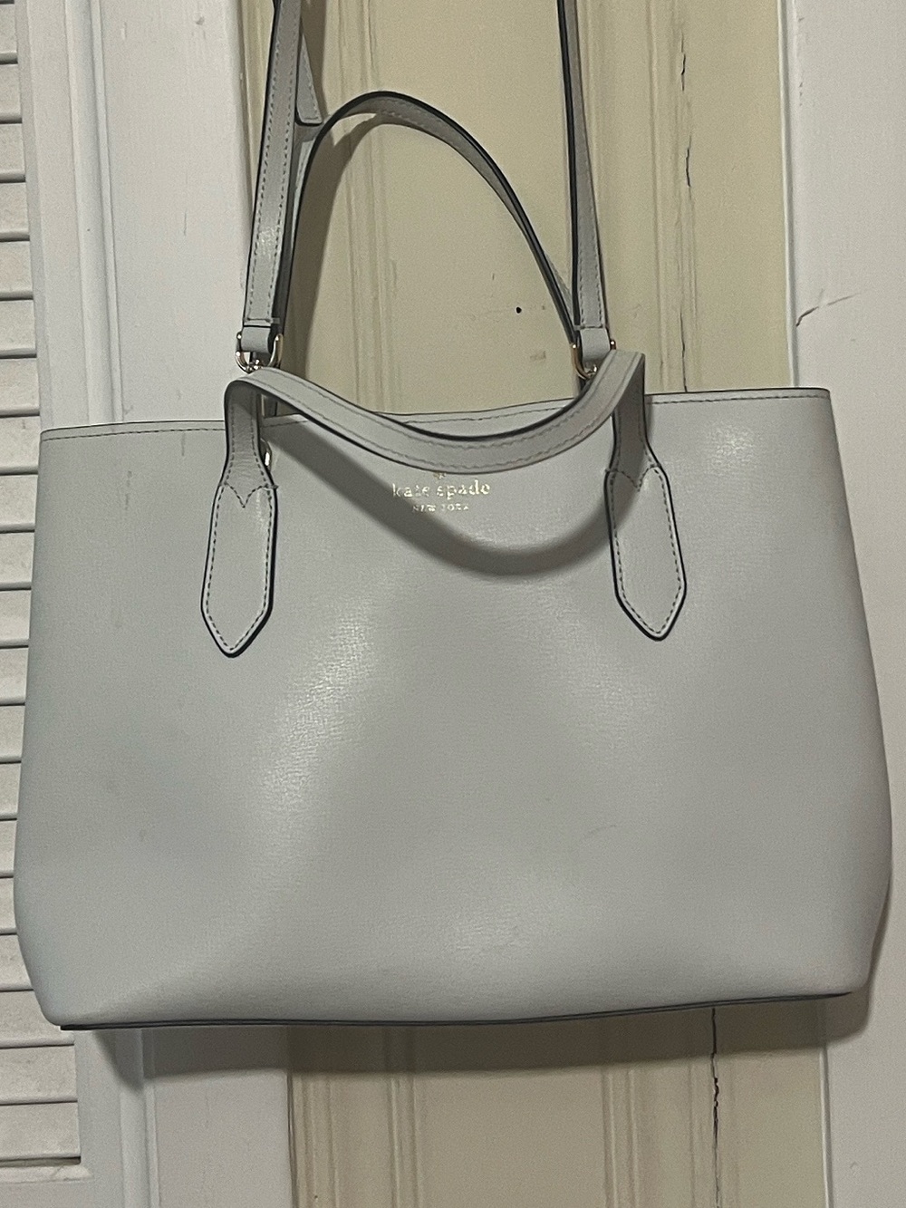 kate spade White Leather Tote with Top Handle and Crossbody Strap